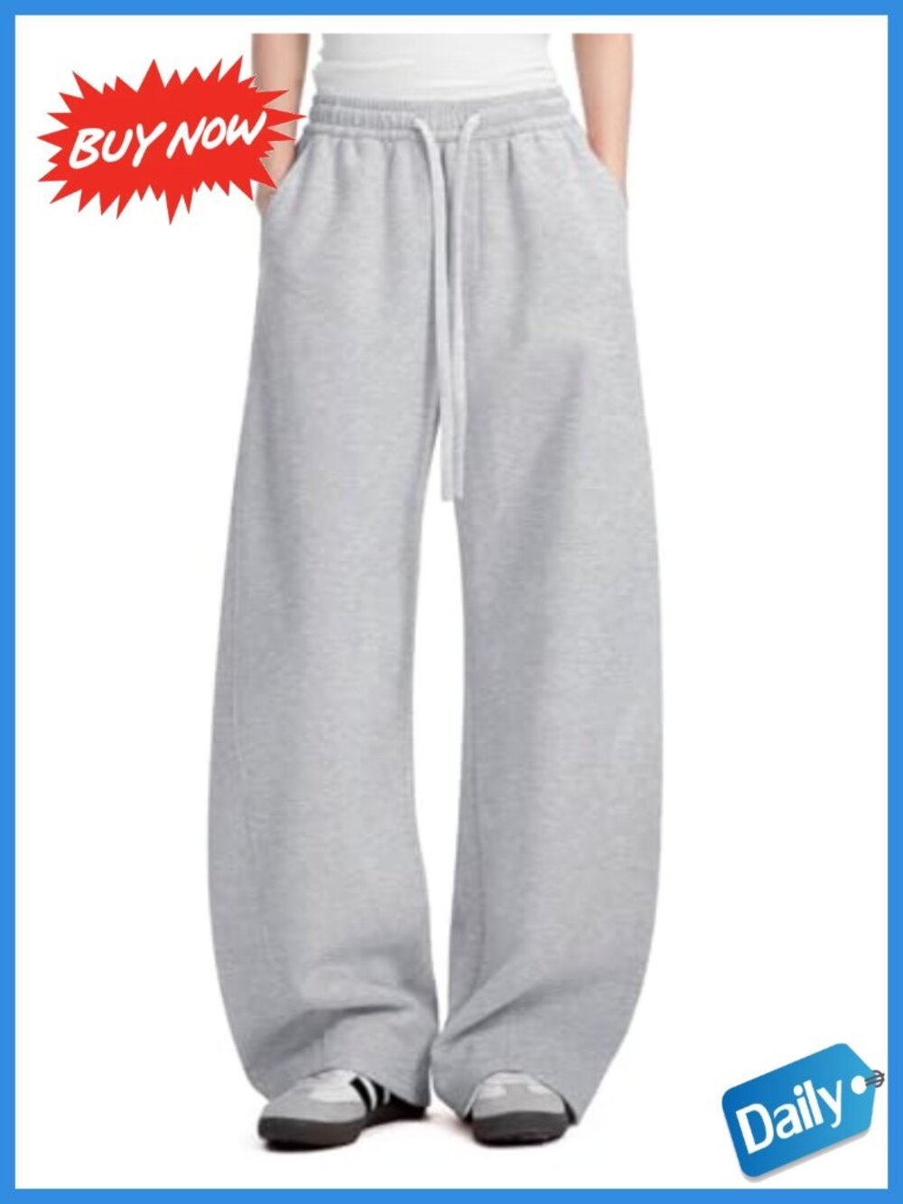 Fleece Lined Barrel Sweatpants Cotton Wide Leg Pull On Lounge Pants